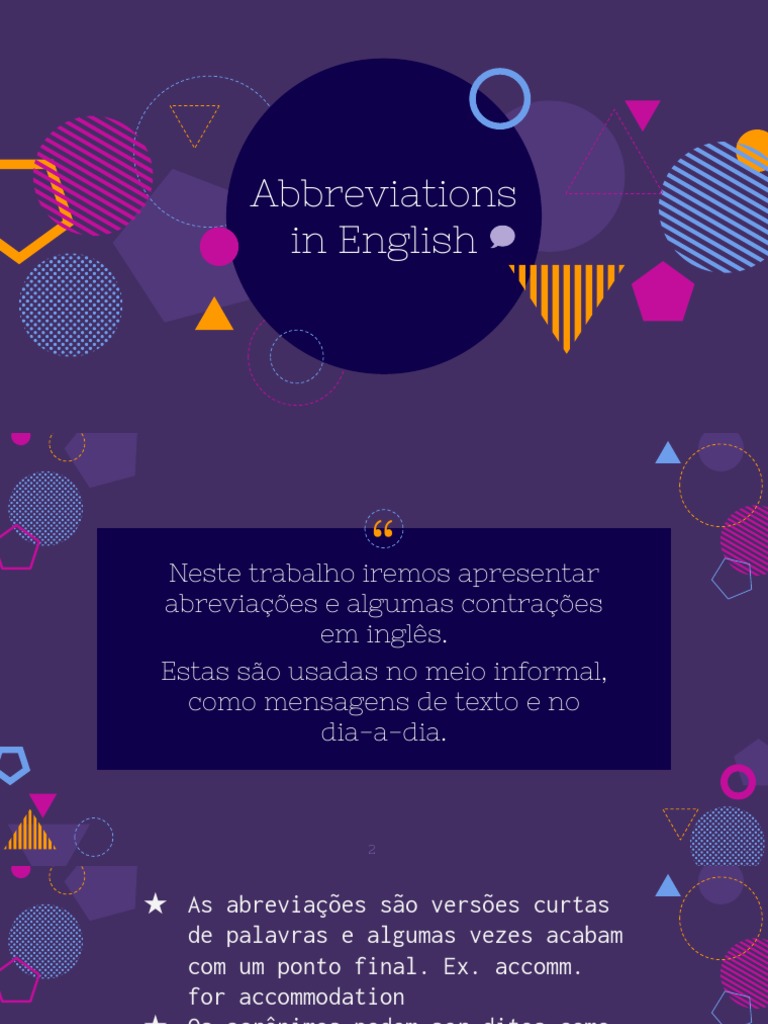 abreviações comuns em inglês