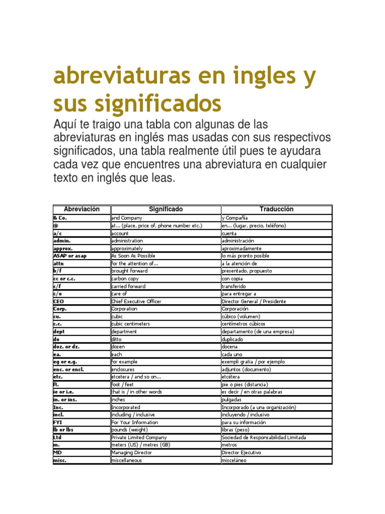 abreviações técnicas inglês
