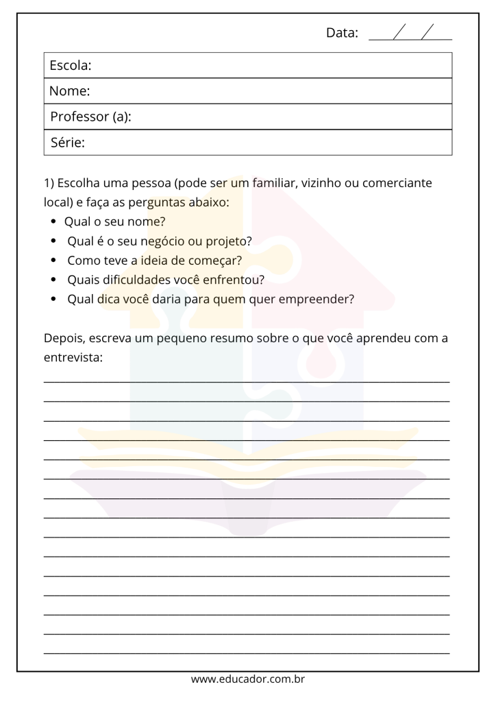atividades de empreendedorismo para imprimir grátis