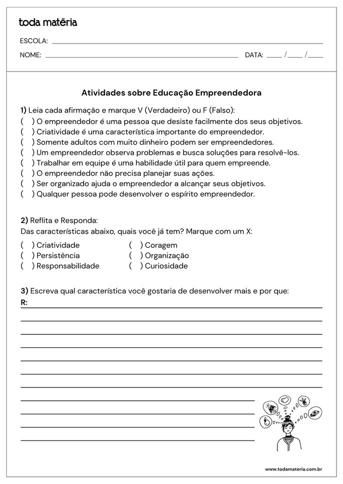 exercícios sobre empreendedorismo para imprimir