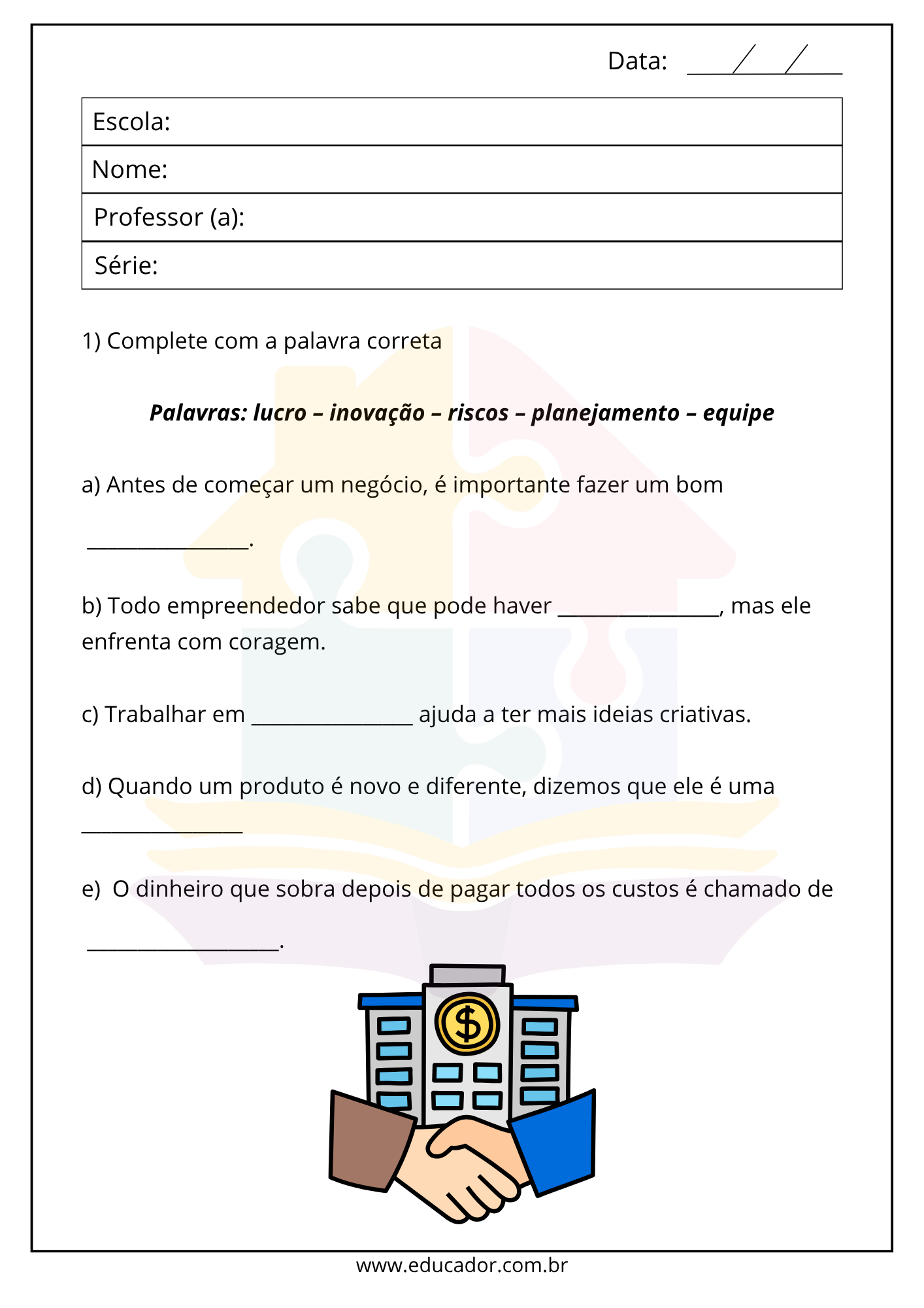 empreendedorismo para adolescentes atividades para imprimir