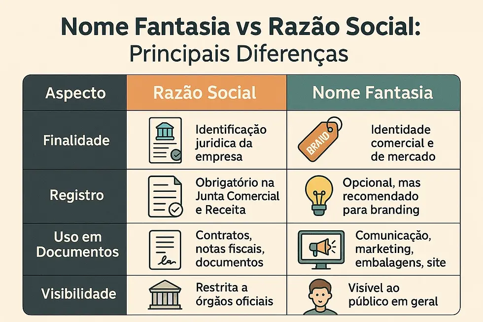 diferença entre nome fantasia e razão social na prática