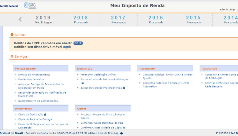 como consultar imposto de renda atrasado no e-cac