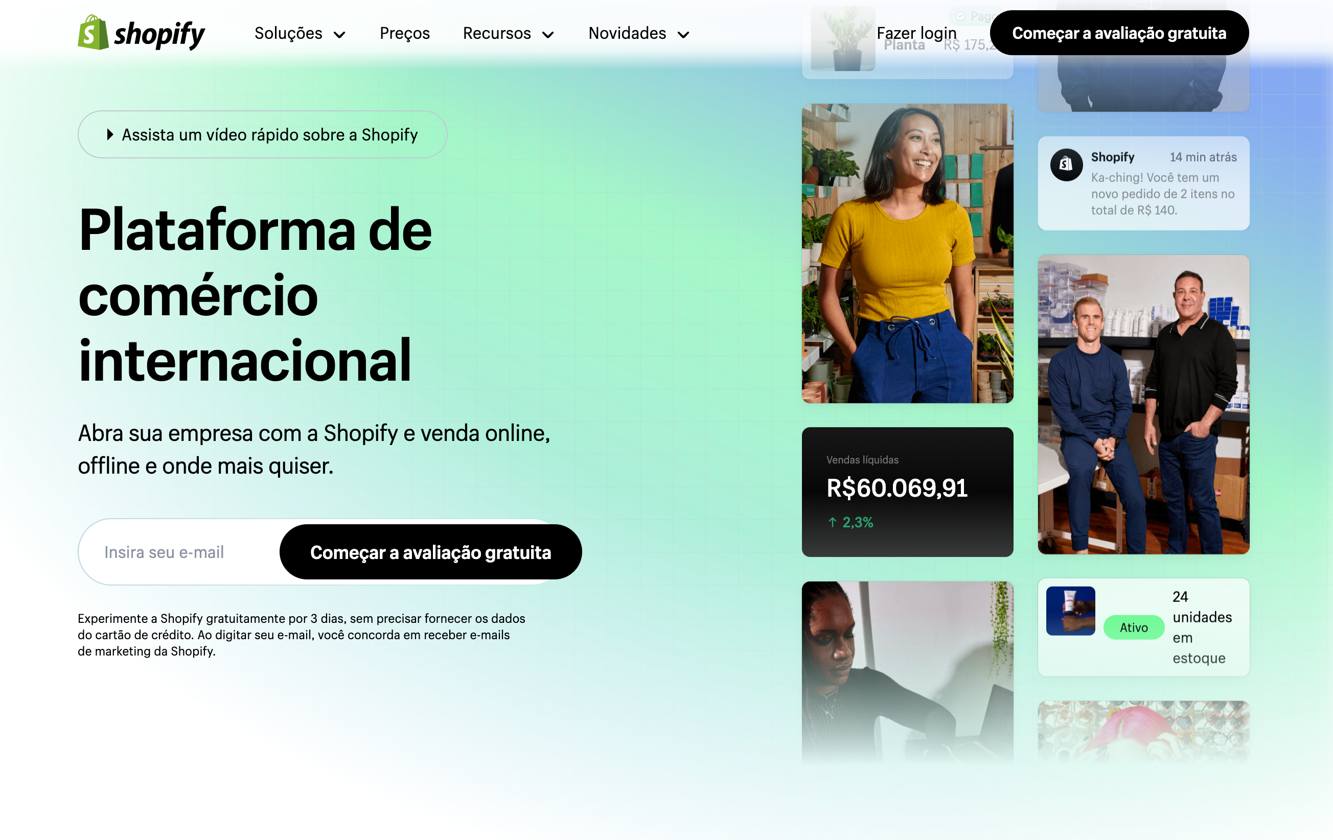 exemplos de páginas de destino
