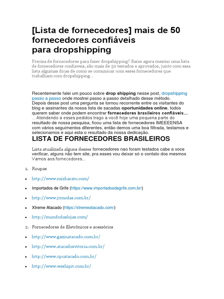melhores fornecedores dropshipping grátis brasil