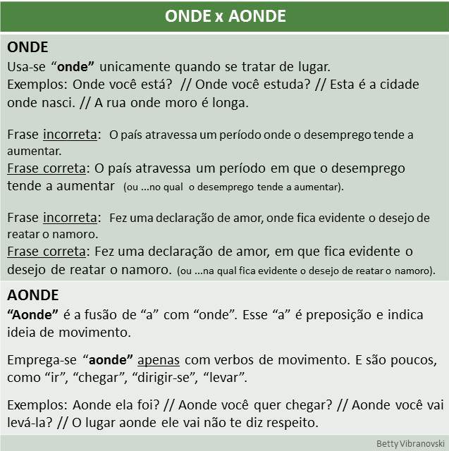 erros comuns com onde e aonde