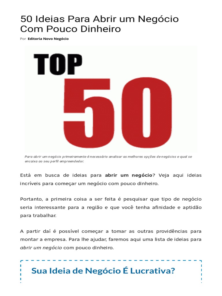 negócios inovadores com pouco investimento