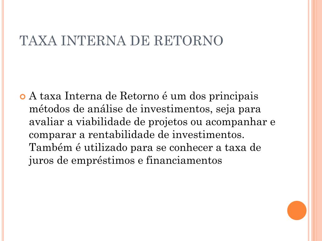 o que é a tir (taxa interna de retorno)
