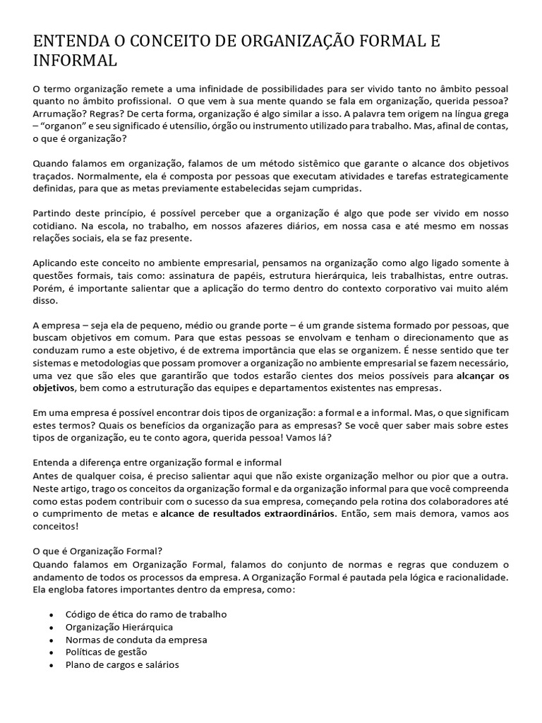 organização formal versus informal qual a diferença