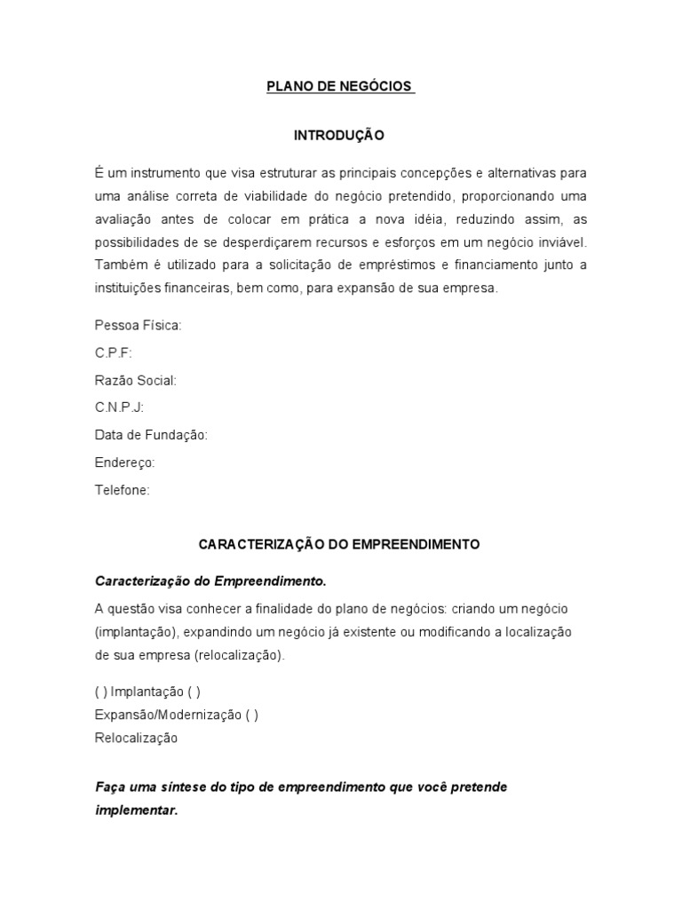 exemplos de plano de negócios para iniciantes