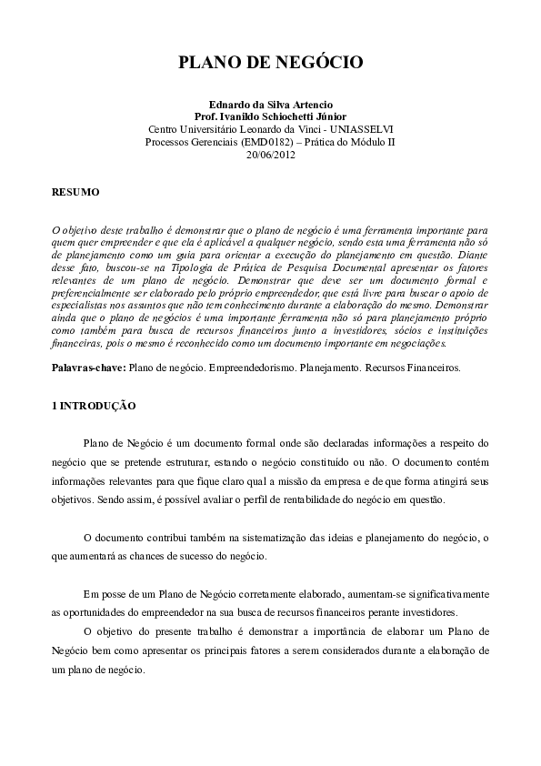 melhor modelo de plano de negócios word para startups