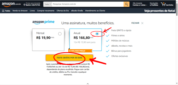 problemas com cobranca amazon prime anual
