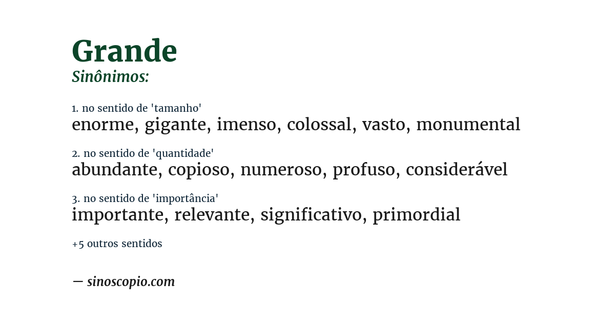 sinônimos de grande para tamanho