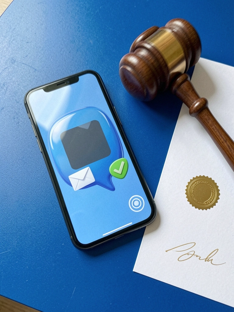 Martelo de juiz sobre documento com selo de assinatura digital