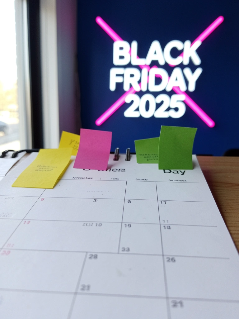 Calendário de novembro com etiquetas de desconto em destaque.