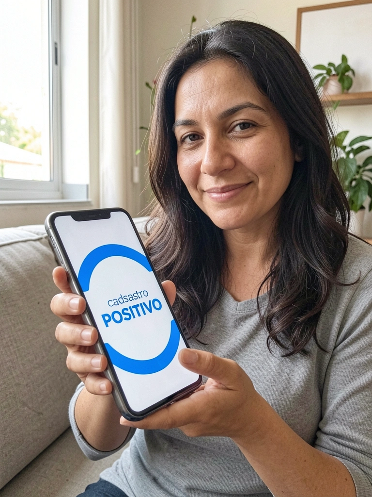 Pessoa segurando celular com gráfico de score de crédito na tela