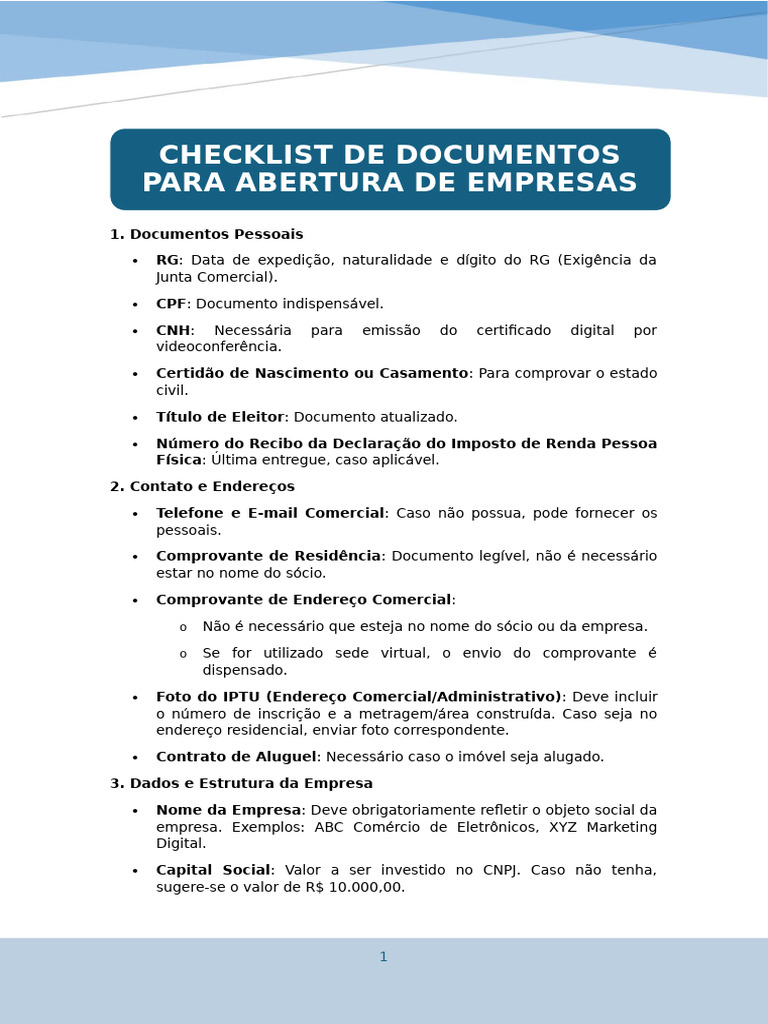 lista de documentos para formalizar empresa limitada