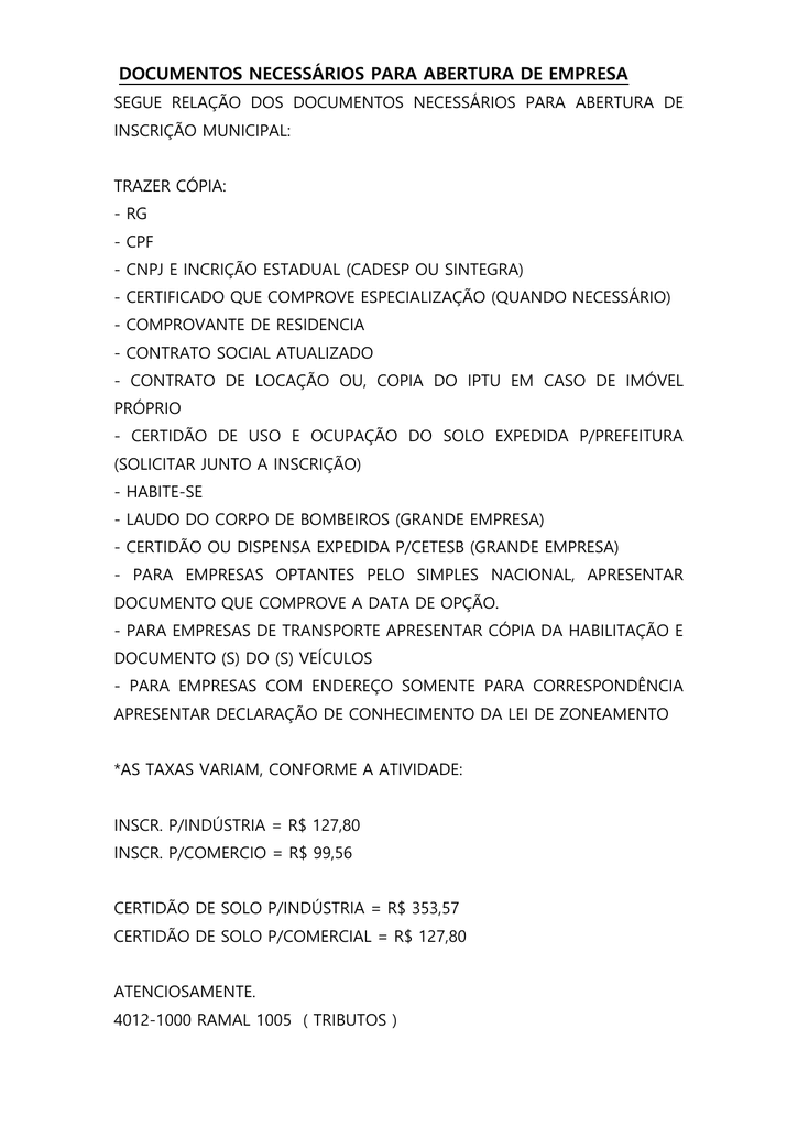taxas e documentos para abertura de empresa limitada