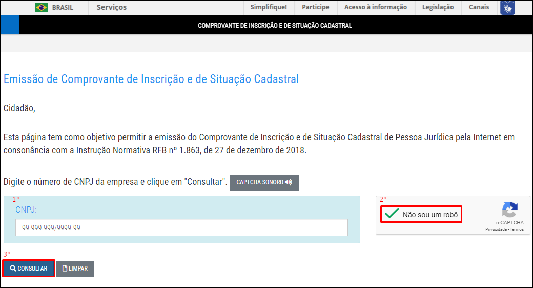 consulta CNPJ Receita Federal
