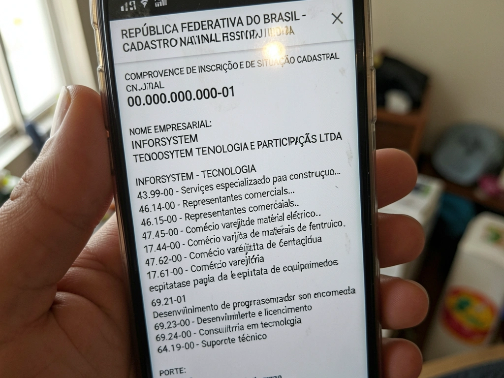 Tela de site com resultado de consulta CNPJ exibindo dados da empresa em destaque.