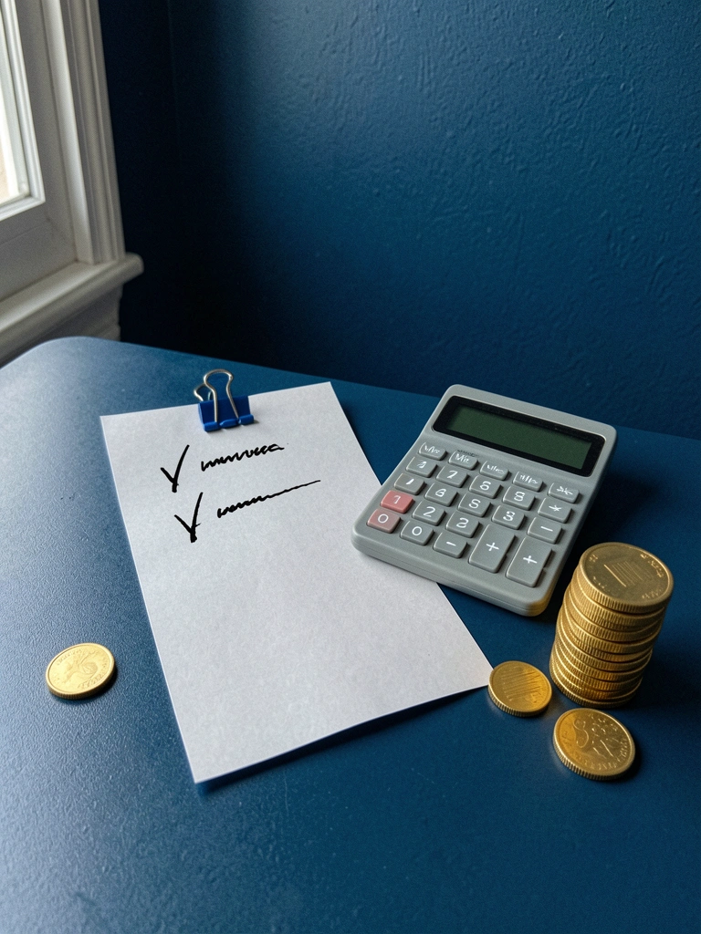 Calculadora sobre uma mesa com nota fiscal ao lado