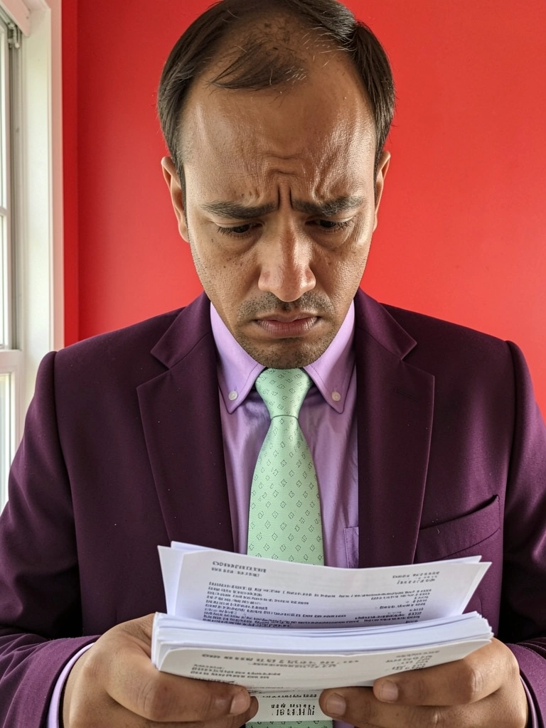 Pessoa segurando contas vencidas com expressão preocupada