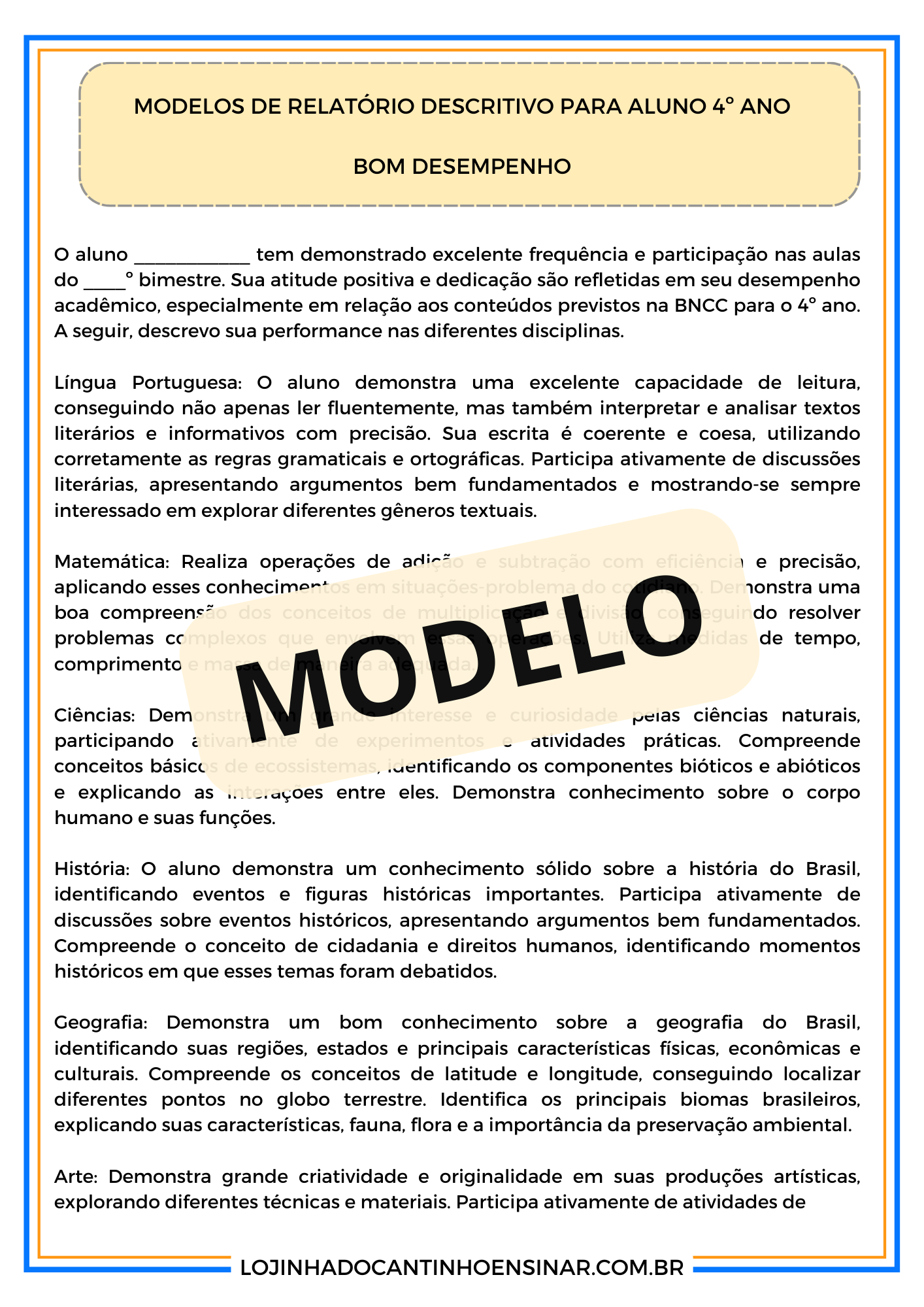modelo de relatório acadêmico