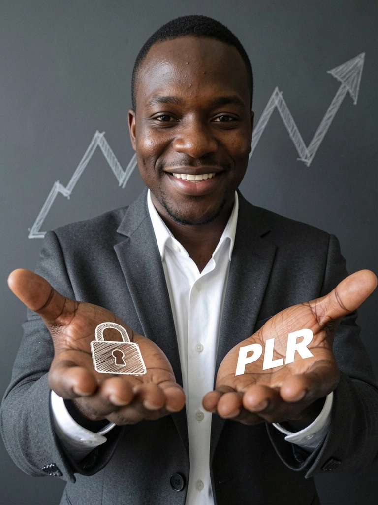 Ícone de licença PLR com cadeado e sigla em destaque.