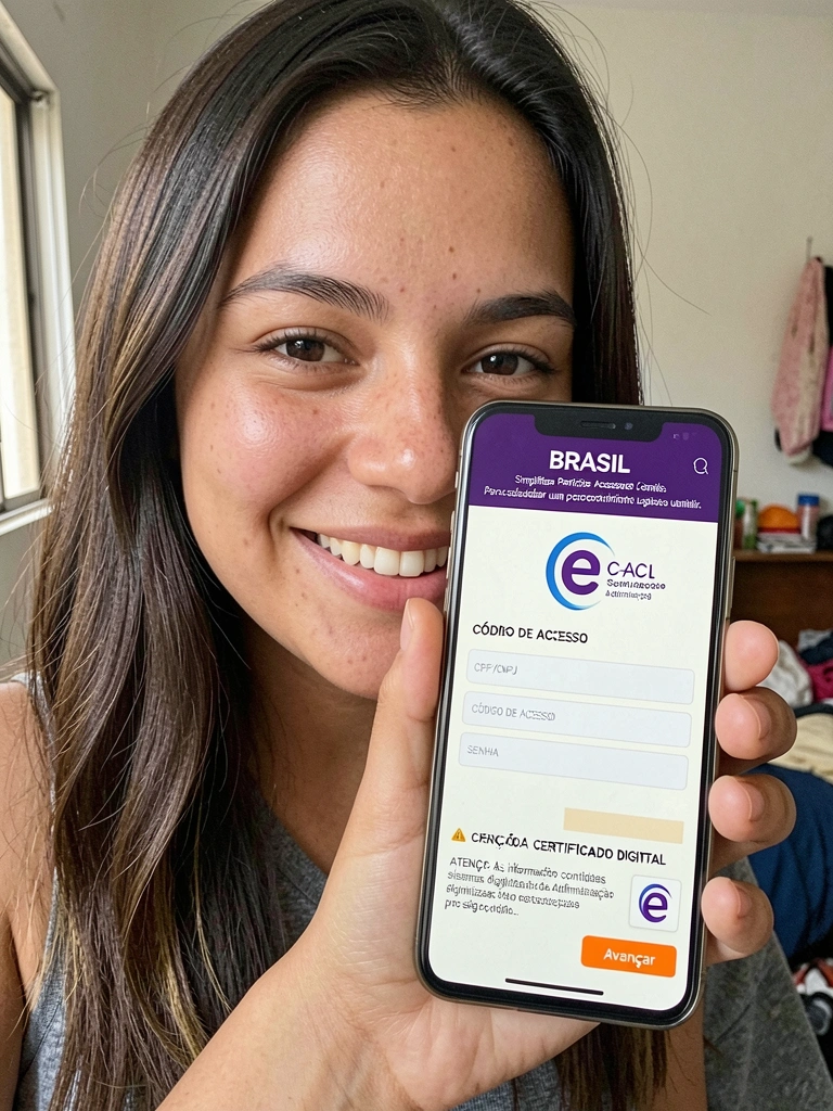 Tela de computador exibindo o site do e-CAC com campo de login em destaque, sobre uma mesa de escritório.
