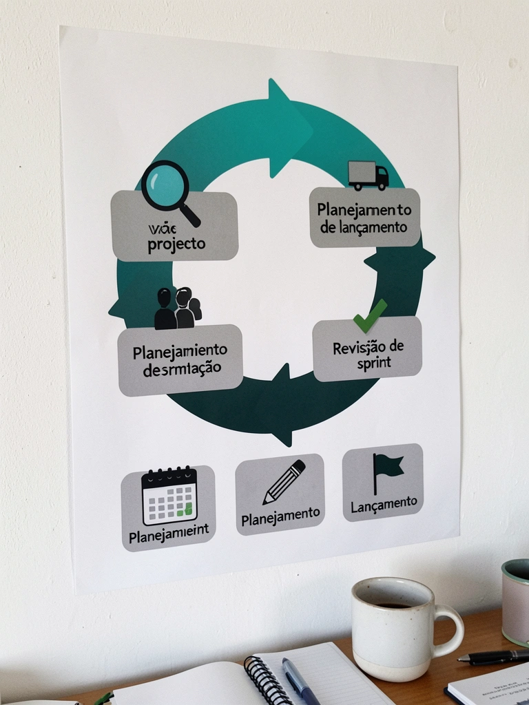 Infográfico com as quatro cerimônias do Scrum: Sprint Planning, Daily Scrum, Sprint Review e Sprint Retrospective.
